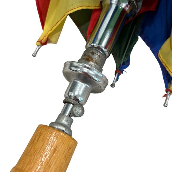 Large Vintage Wooden Handle Rainbow Umbrella - Picture 3 of 16